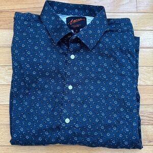 Egara Mens Blue Hibiscus Floral Dress Shirt XL Slim Fit NonIron Cotton/Spandex